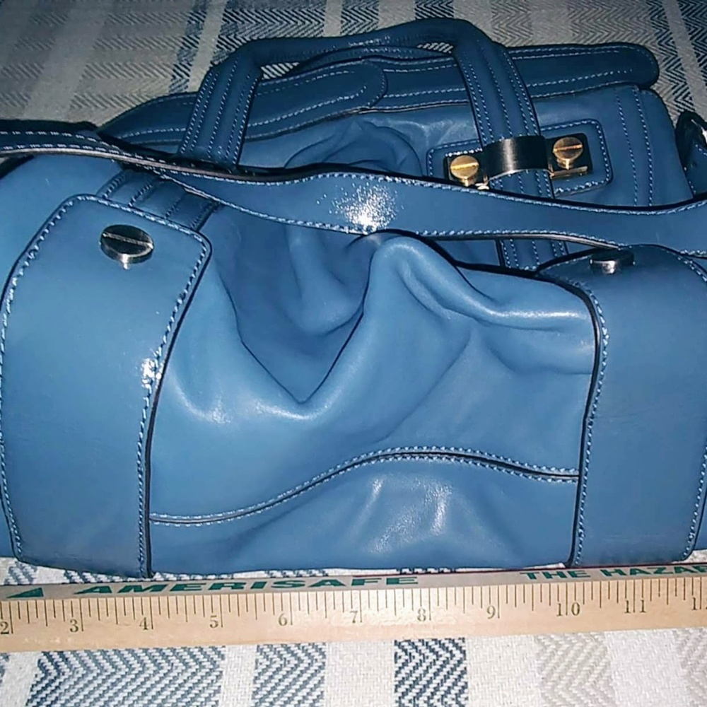 B. Makowsky Blue Leather Satchel Bag - Picture 7 of 8